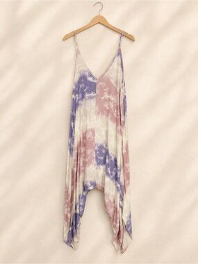 Shinestar Tie-Dye Harem One-Piece Romper - Pink & Purple & White